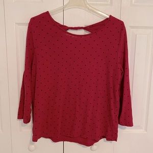 Red polka dot cut out back 3/4 sleeve top